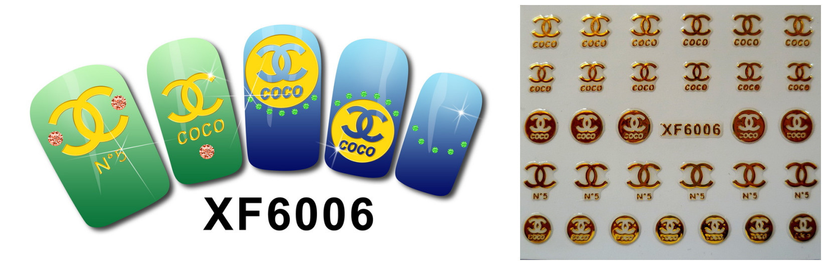 XF6001-6006 3D Gold Metal Nail Art Sticker 