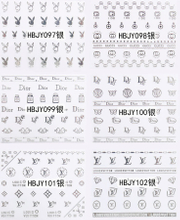 HBJY097-108 3D Silver Brand Logo Nail Art Sticker 