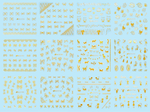 HBJY205-216 3D Gold Bow And Cat Nail Art Sticker 