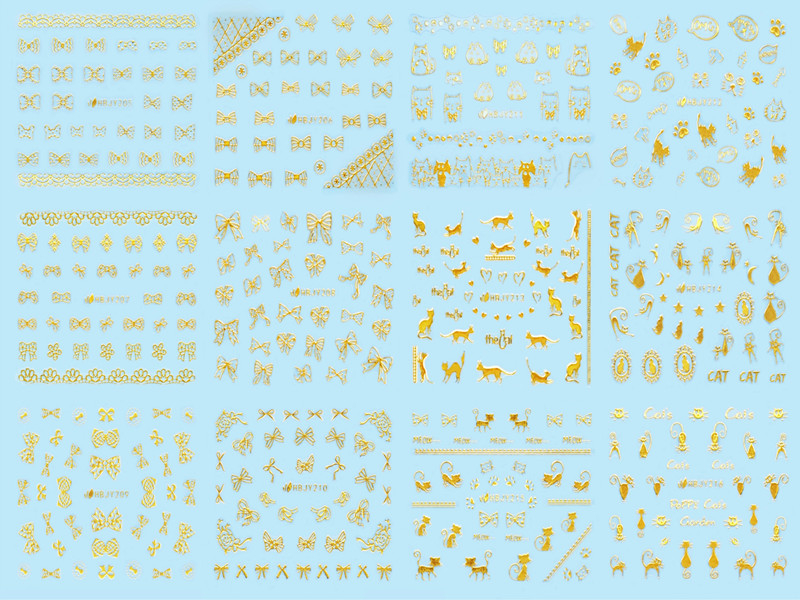 HBJY205-216 3D Gold Bow And Cat Nail Art Sticker 