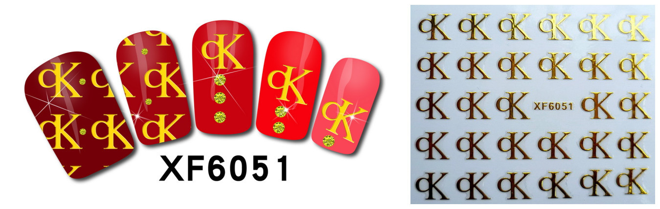 XF6049-6054 3D Gold Metal Nail Art Sticker 