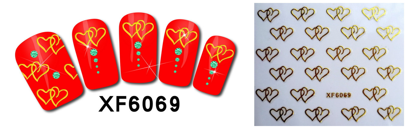 XF6067-6072 3D Gold Metal Nail Art Sticker 