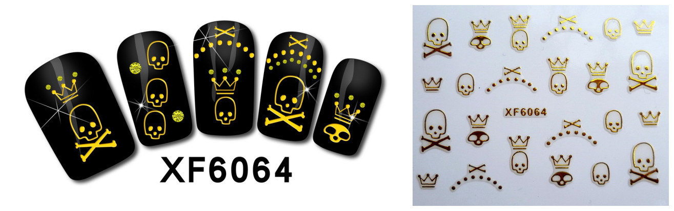 XF6061-6066 3D Gold Metal Nail Art Sticker 