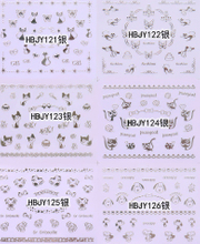 HBJY121-132 3D Silver Animals Nail Art Sticker 