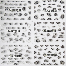 TJ025-036 3D Black Silver Flower Nail Art Sticker 