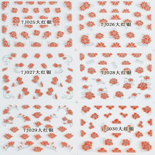 TJ025-036 3D Red Silver Flower Nail Art Sticker 