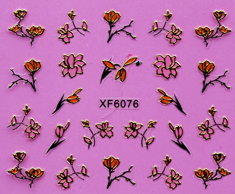 XF6075-6080 3D Gold Metal Nail Art Sticker 