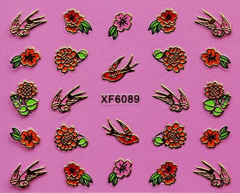 XF6087-6093 3D Gold Metal Nail Art Sticker 