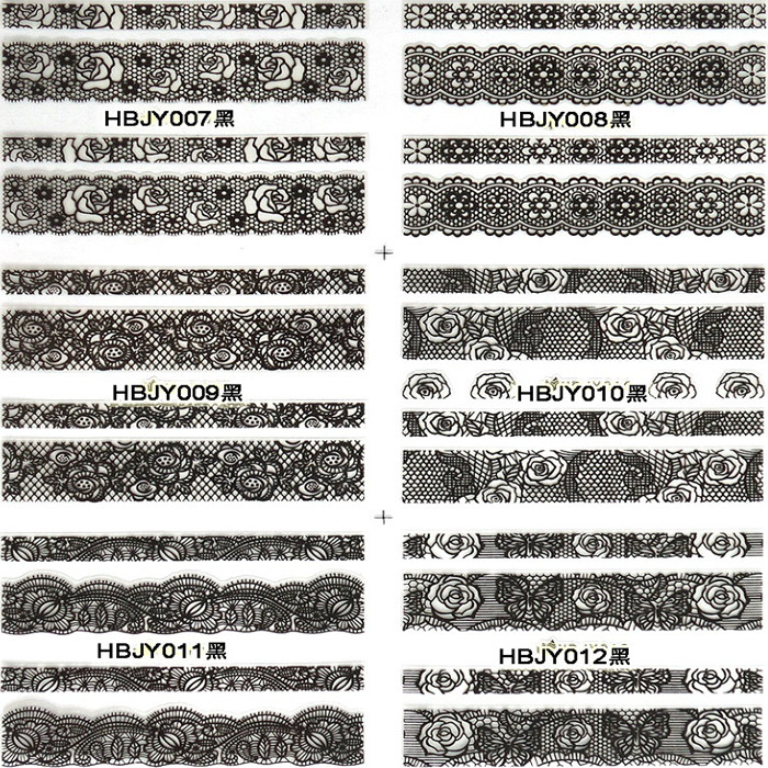 HBJY007-012 Black Lace Nail Art Sticker 