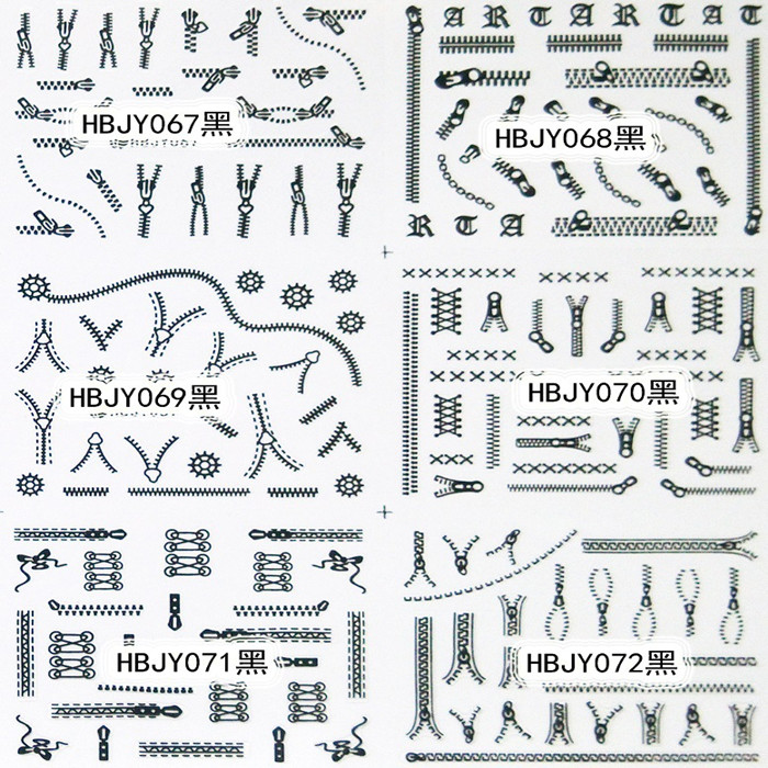 HBJY061-072 3D Black Zipper Nail Art Sticker 