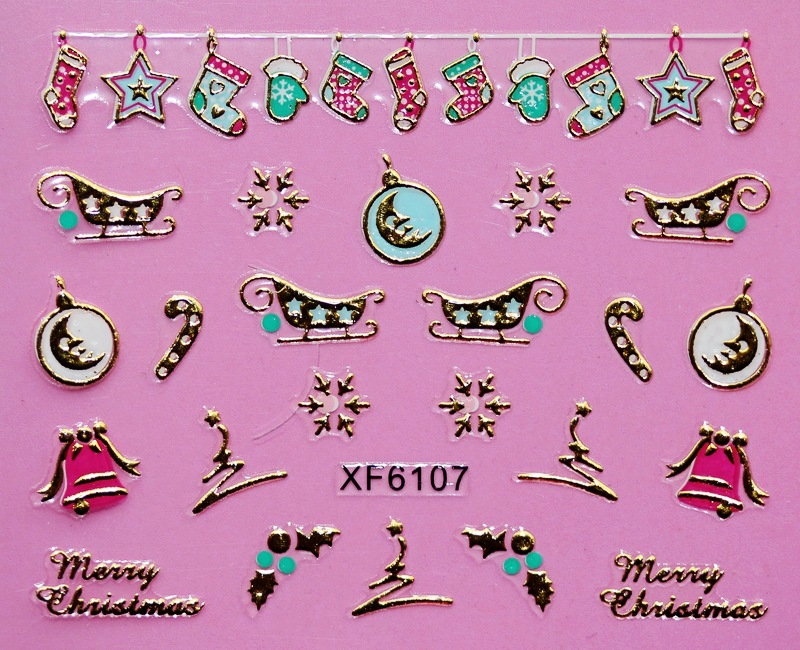 XF6106-6111 3D Gold Metal Nail Art Sticker 