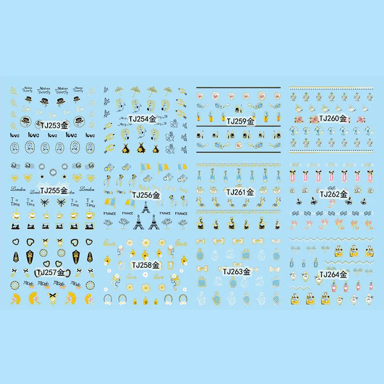 TJ253-264 3D Gold Nail Art Sticker 