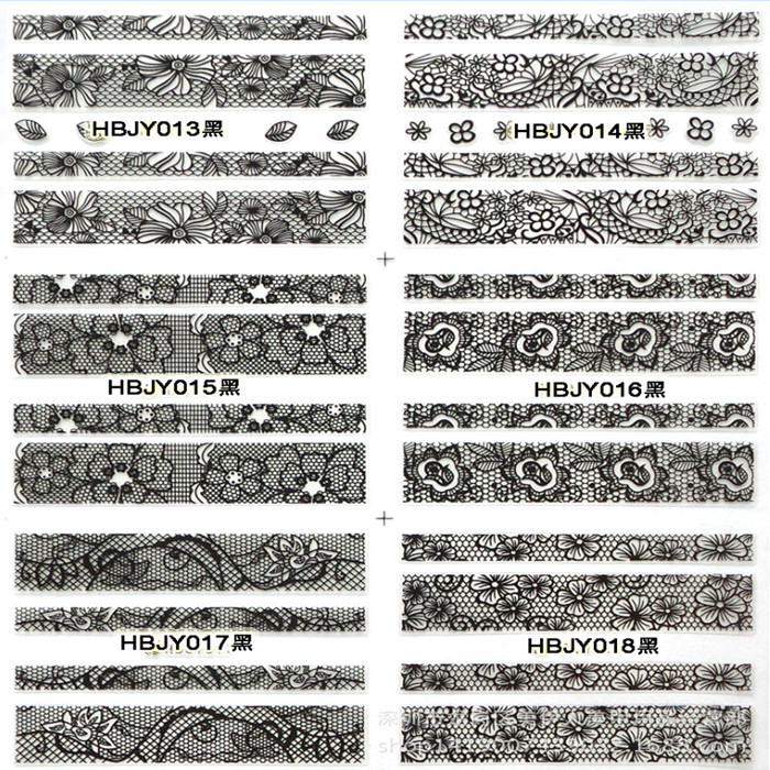 HBJY013-018 Black Lace Nail Art Sticker 
