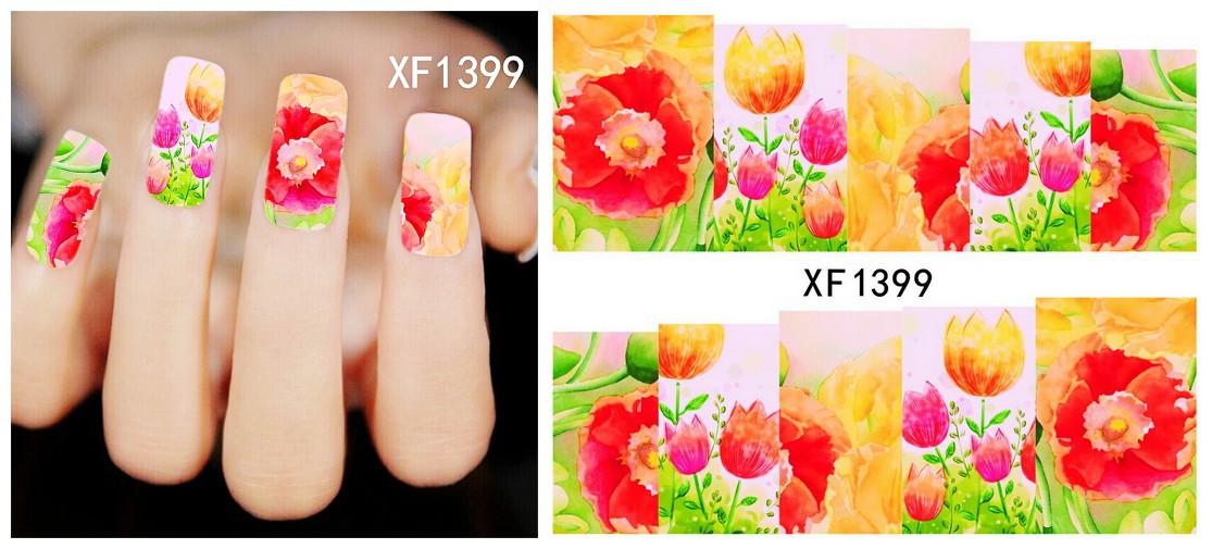 XF1396-1401 Watercolor Flower Water Nail Sticker