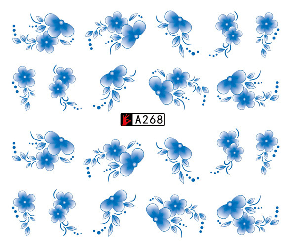 A265-270 Blue Flower Water Nail Sticker