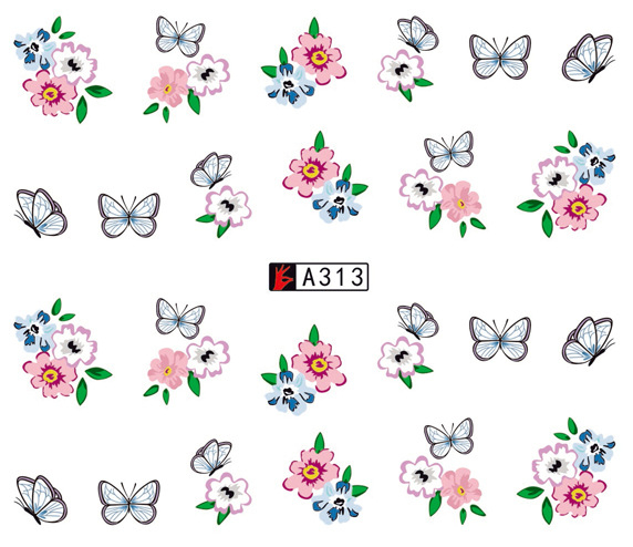 A313-318 Flowers And Butterflies Water Nail Sticker