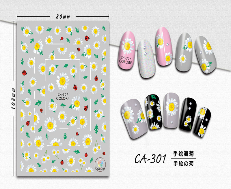 CA-301 3D Hand Drawn Daisies Nail Sticker