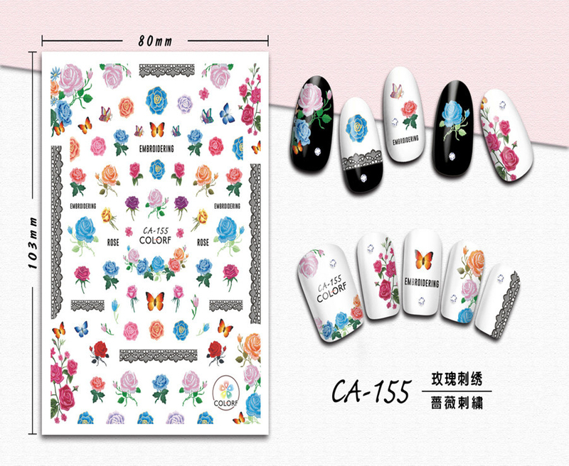 CA-155 3D Rose Embroidery Nail Sticker