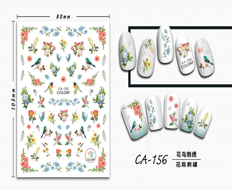 CA-156 3D Flower And Bird Embroidery Nail Sticker