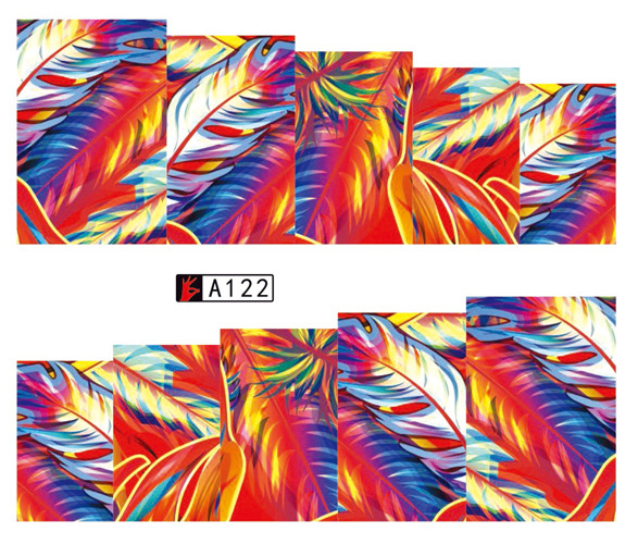 A121-126 Feather And Plaid Water Nail Sticker