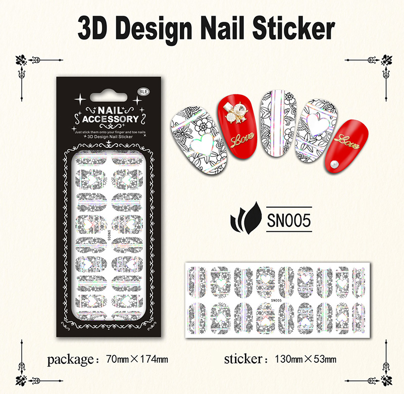 SN001-012 Laser Silver Nail Sticker