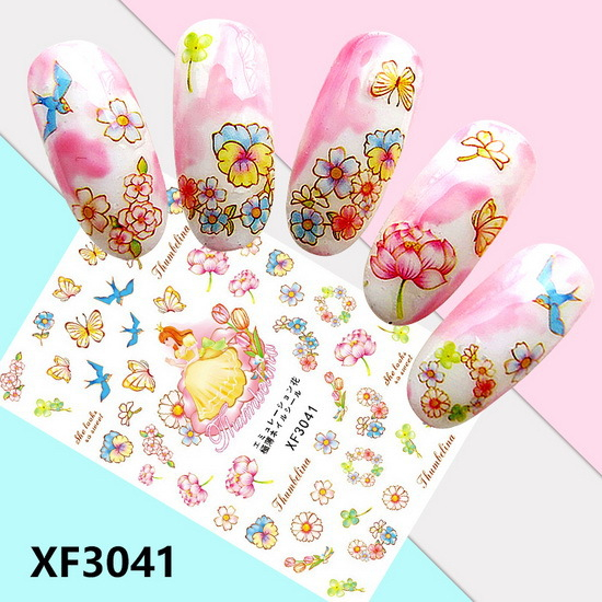 XF3041 3D Self Adhesive Flower Nail Sticker 