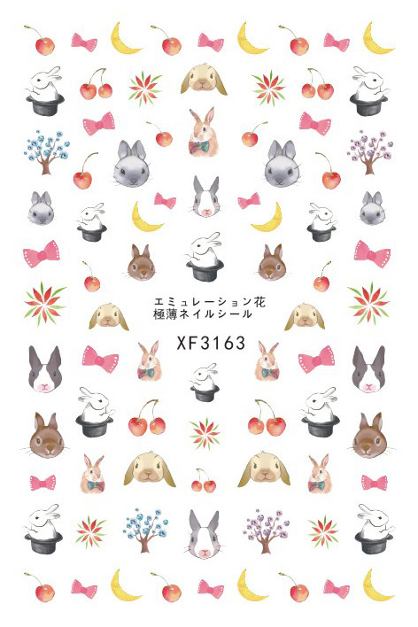 XF3163 3D Self Adhesive Rabbit Nail Sticker 
