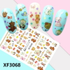 XF3068 3D Self Adhesive Teddy Bear Nail Sticker 