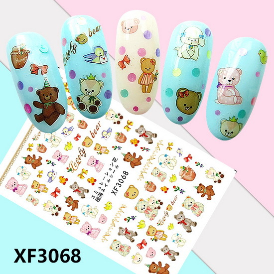 XF3068 3D Self Adhesive Teddy Bear Nail Sticker 