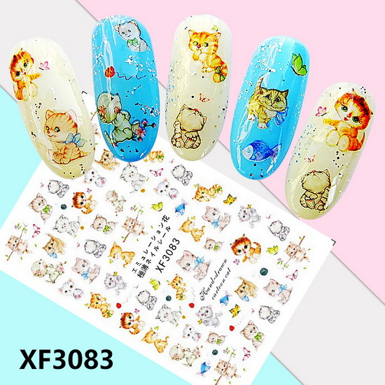 XF3083 3D Self Adhesive Cat Nail Sticker 