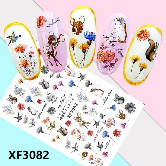 XF3082 3D Self Adhesive Animals Nail Sticker 