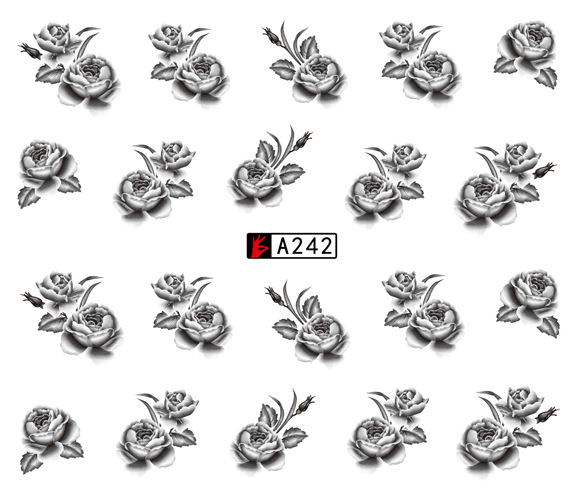 A241-246 Black Flower Water Nail Sticker
