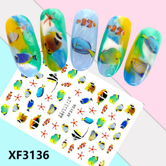 XF3136 3D Self Adhesive Fish Nail Sticker 