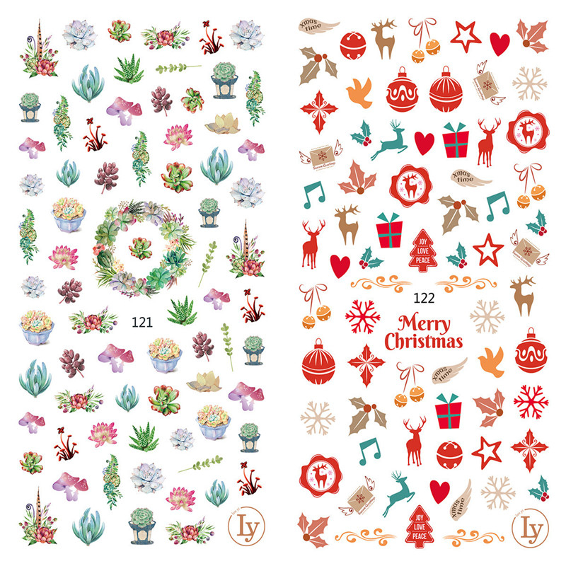LY121-122 Thin 3D Plant And Christmas Nail Sticker