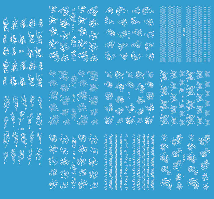 D122-132 White Water Nail Sticker
