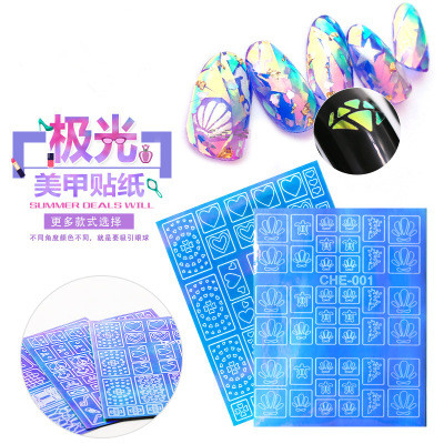 New Rainbow Holographic Adhesive Nail Stencil Sticker