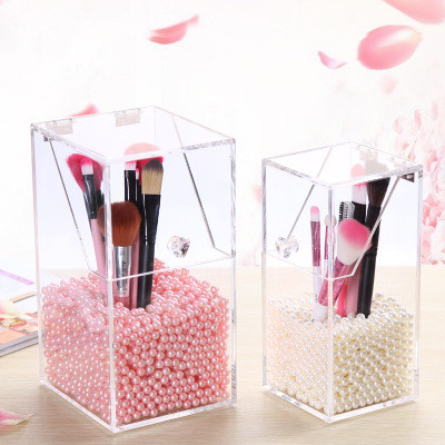 New Fashion Clear Acrylic Makeup Pearls Box Cosmetic Storage Case Brush Display Holder