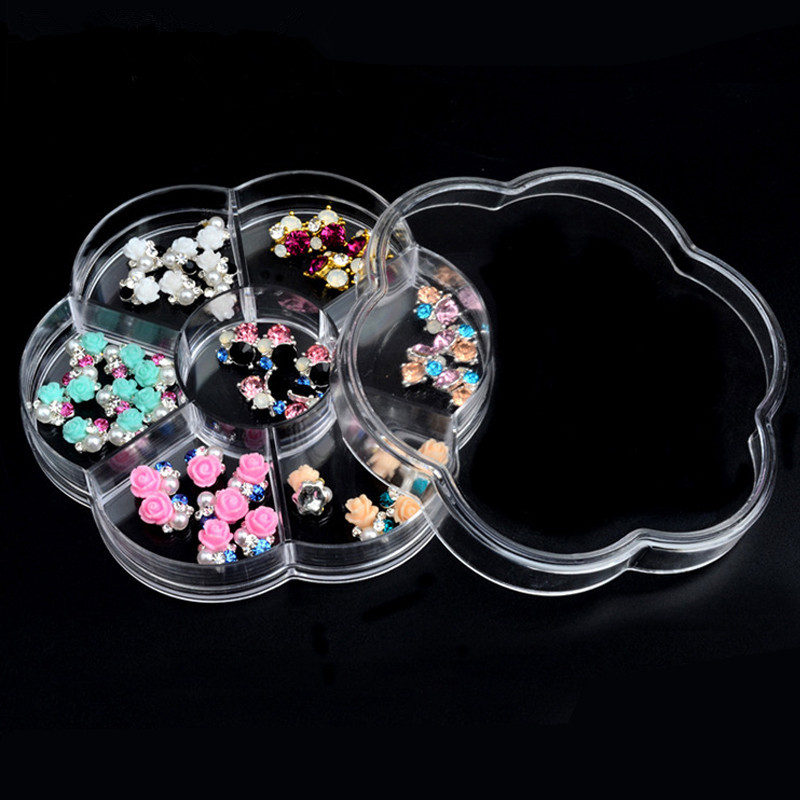Portable 7 Grids Compartment Flower Nail Storage Box 