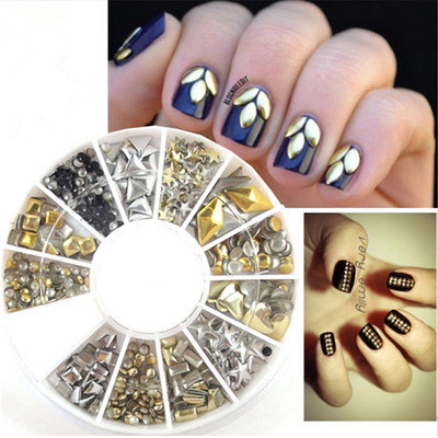  Fashion Gold And Sliver DIY Rivet Metal Nail Art Decoration