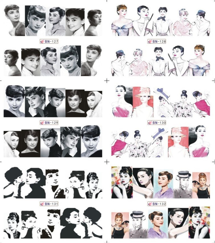 BN121-132 Beautiful Lady Water Nail Sticker