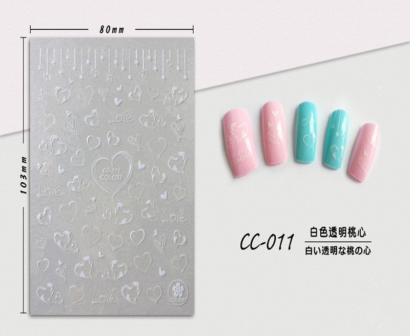 CC-011 3D White Transparent Heart Nail Sticker