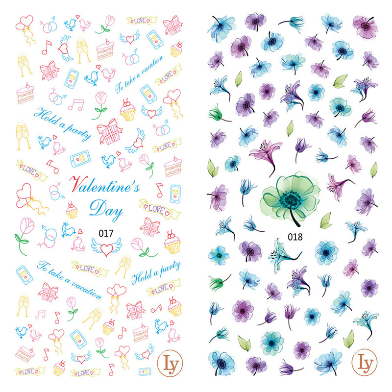 LY017-018 Thin 3D Letter And Flower Nail Sticker