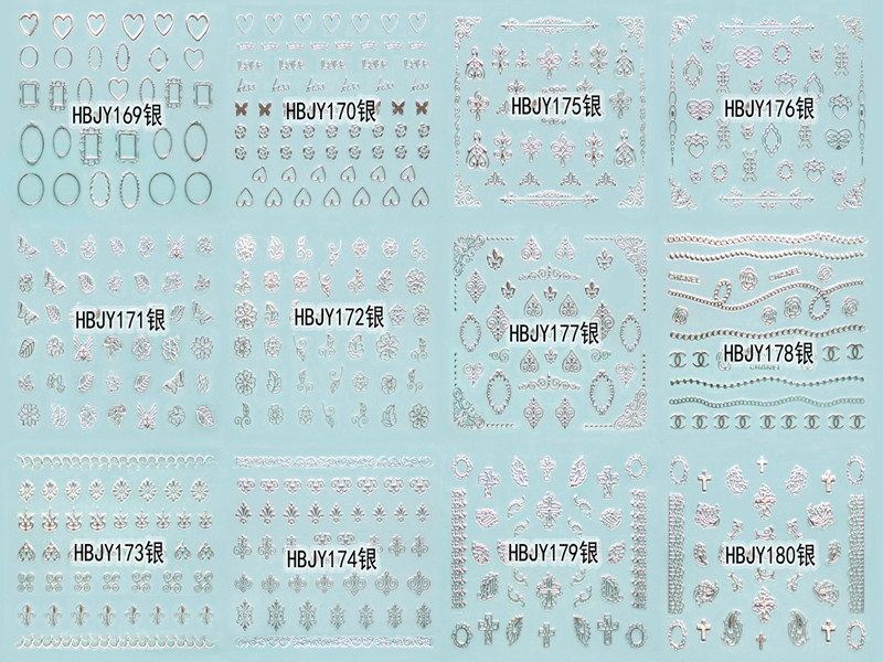 HBJY169-180 3D Silver Nail Art Sticker 