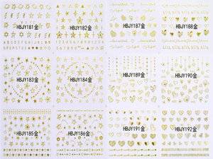 HBJY181-192 3D Gold Star Heart Nail Art Sticker 