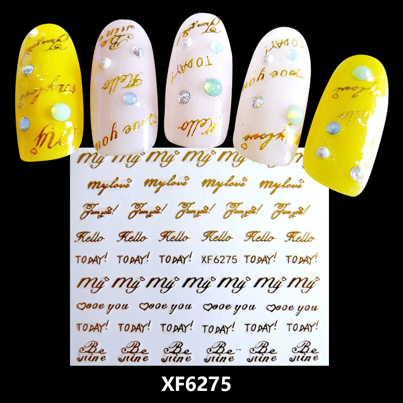 XF6275 3D Gold Metal Nail Art Sticker 