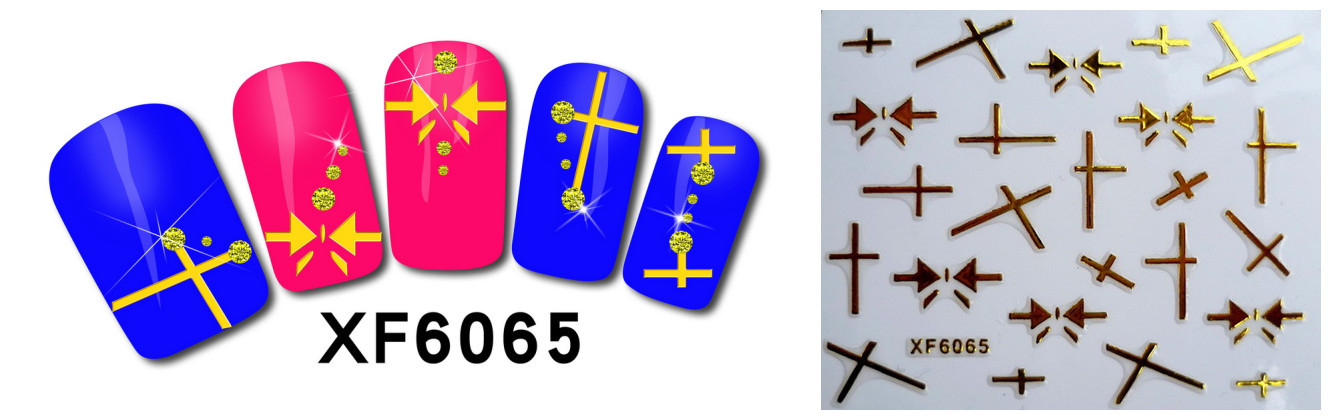 XF6061-6066 3D Gold Metal Nail Art Sticker 