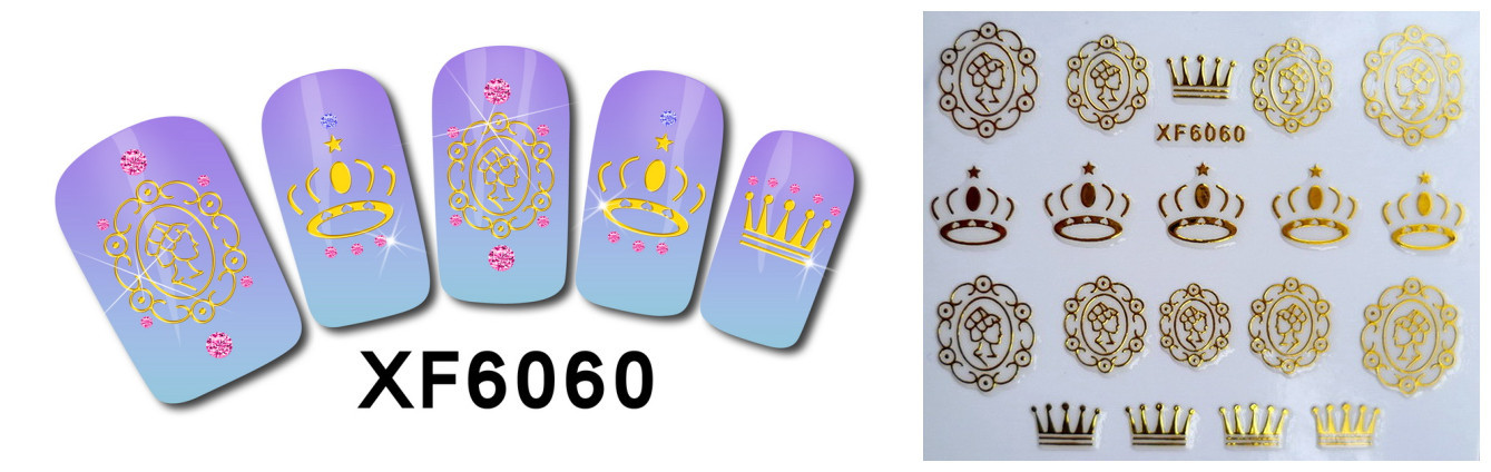 XF6055-6060 3D Gold Metal Nail Art Sticker 