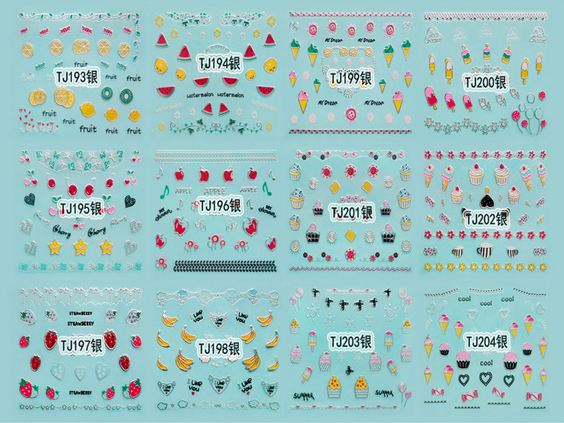 TJ193-204 3D Silver Dessert Nail Art Sticker 