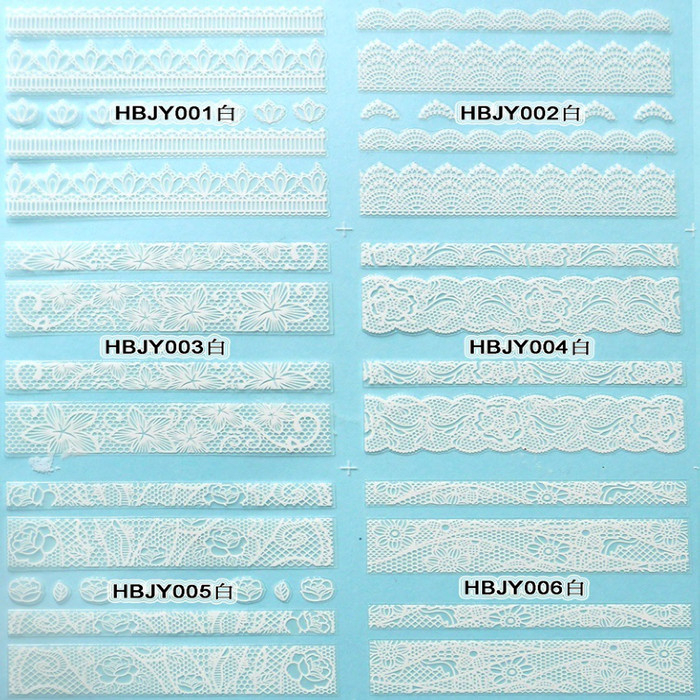 HBJY001-006 White Lace Nail Art Sticker 