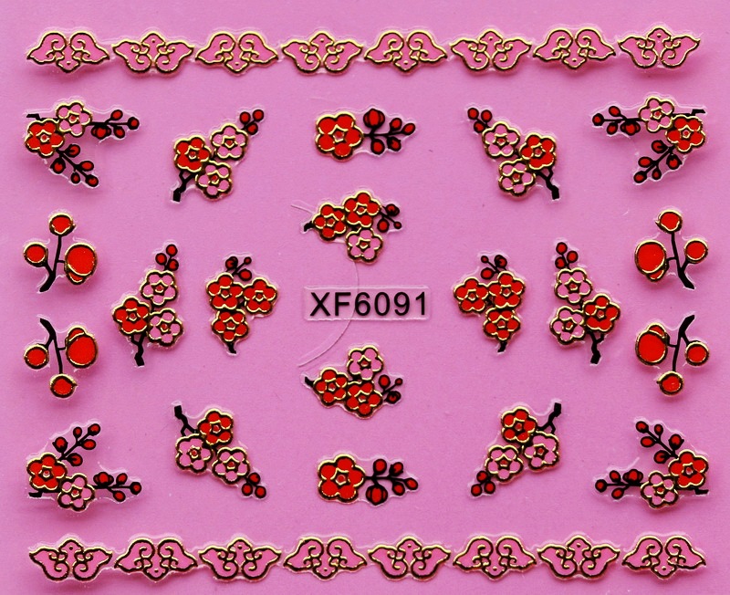 XF6087-6093 3D Gold Metal Nail Art Sticker 